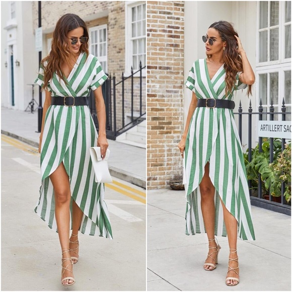 V neck striped color block tulip hem maxi Dress - Picture 3 of 10